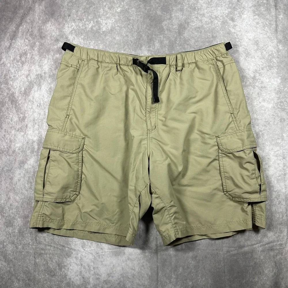 REI Sahara Cargo Shorts Mens XXL Khaki Tan Nylon Belted Hiking Outdoor UPF 50